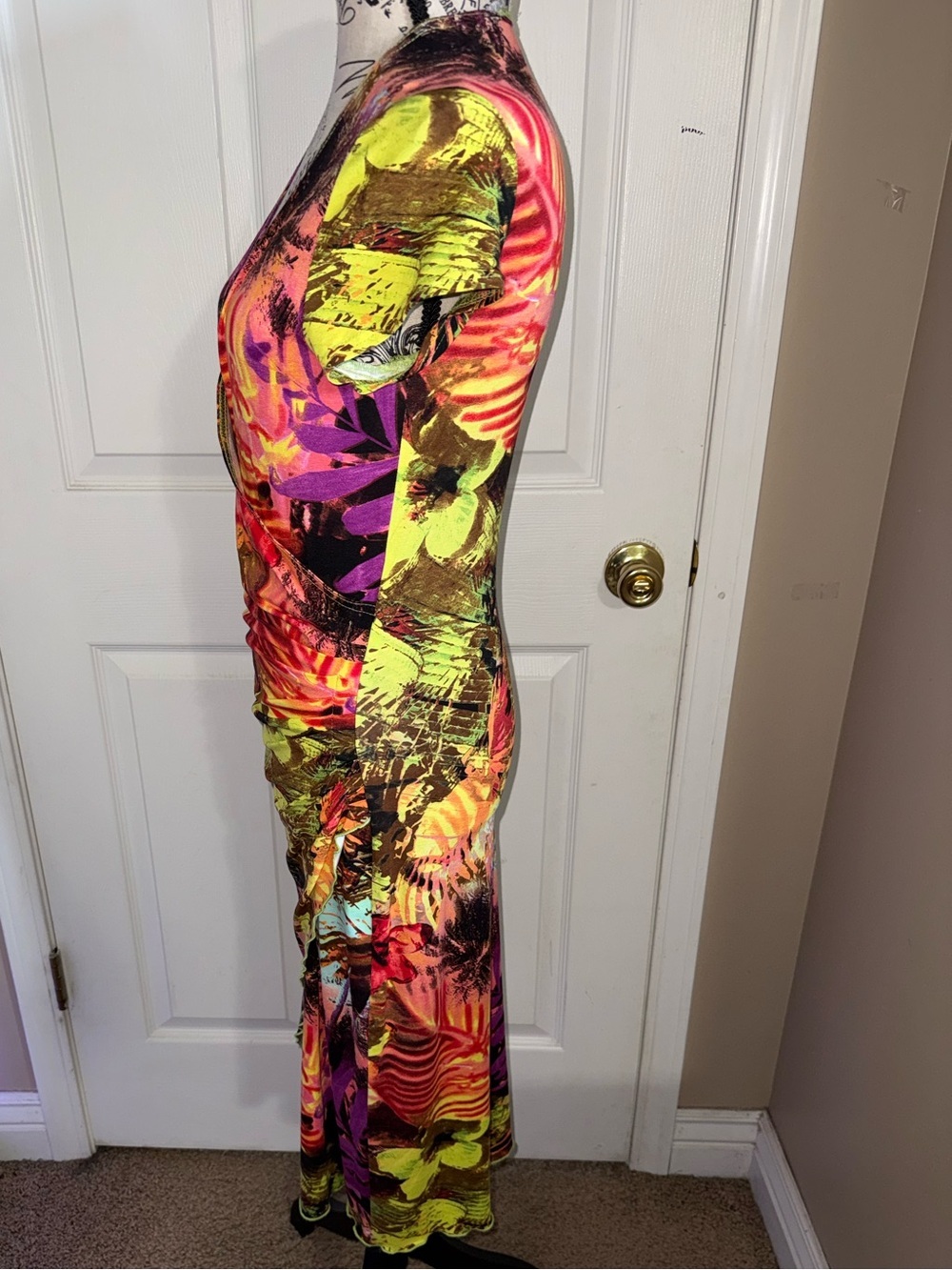 Joseph Ribkoff Tropical Floral Faux Wrap Midi Dress M Ruched Career Cocktail - Picture 9 of 14